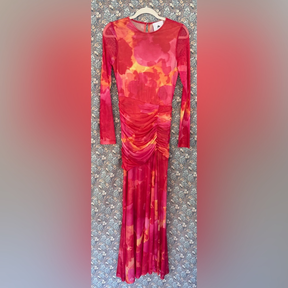 Elegant Red and Orange Long Sleeve Dress